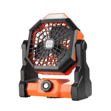 Tragbarer, leistungsstarker Outdoor-Ventilator mit stufenlos einstellbarer Geschwindigkeit, Ladefunktion und Beleuchtung (Schwarz/Orang