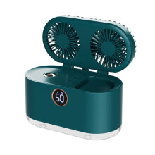 WT-818 Doppelflügel-Tischventilator mit Sprühfunktion, intelligenter Digitalanzeige, Nachtlicht, Luftbefeuchter und Luftkühler (Retro-G