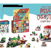 (B) Advent Calendar Kids With Christmas Building Blocks Diy Set Blind Box Puzzle Santa Claus Playset