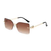 (GoldFrameGradientBrown)Stylish Frameless Square Sunglasses With Metallic Frame And Uv Protection For Parties Outdoors And