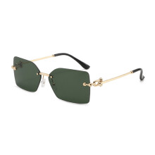 (GoldFrameGreen)Stylish Frameless Square Sunglasses With Metallic Frame And Uv Protection For Parties And Outdoors