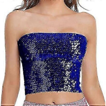 (One Size, Royal Blue) Women's Sparkly Sequin Mermaid Crop Top, Strapless Metallic Tube Top for Party & Clubwear, Shiny Fashion Top for Women