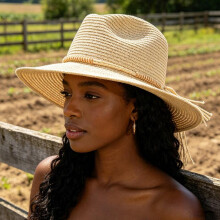 (Beige, M) (M, Beige) Women's Summer Straw Hat Wide Brim Vacation Beach Cap Lightweight Sun Hat with Band