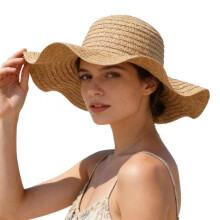 (Brown, M) (M, Brown) Women's Straw Sun Hat Breathable Stylish Solid Color Casual Foldable Wide Brim Beach Hat