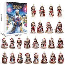 (A) 24PCS Jesus Pendant Christmas Advent Calendar 2D Acrylic Countdown For Tree
