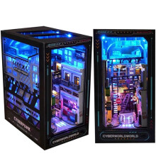 Habarri Cyberworld DIY Miniature Book Nook Diorama, 3D Wooden Puzzle, Montessori Creative Game, Bookshelf Decor, 24x8x34cm, LED Light, Multicolor