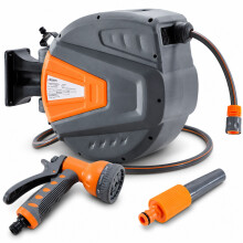 AREBOS Hose Pipe Reel | 30 m Swivel Hose Reel | Wall Hose Box with Locking Stop | Includes Wall Bracket | Automatic Reel Mechanism | Orange