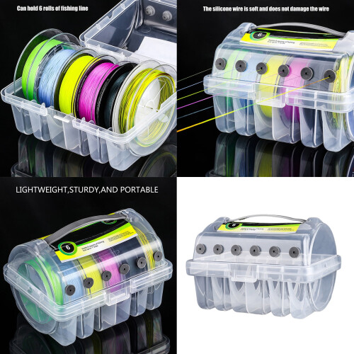 Fishing tackle box with 6 clear compartments for line 1