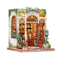 DIY Miniature 3D Puzzle Book Nook Green Ivy Antique Bookstore Wooden Assembly Kit High Difficulty 5/7 16x15.5x18cm Multicolor