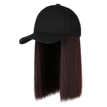 (B) Baseball Cap with Hair Extensions Heat Resistant Short Wavy Hair Extensions Hairpiece for Women Girls