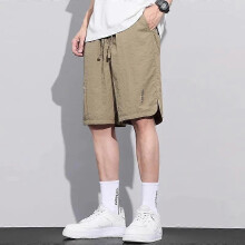 (XXL, Khaki) 2024 Men's Casual Shorts Ice Silk Quick Dry Five Minute Thin Section Sports Fit Summer