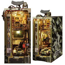 3D Puzzle Book Nook Miniature World War Military DIY Kit Wooden Bookend Night Light with Motion Sensor HABARRI 18x11.5x27cm Multicolor