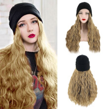 Women's hooded wig knit hat with curly hair, multiple colors