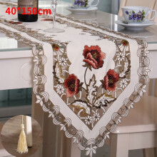 Table Runner Contemporary Floral Embroidery Rusty Red