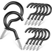 12 ganchos de techo para plantas, ganchos colgantes resistentes compatibles con cestas de flores, tazas y vasos, color negro.