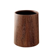 Retro Wood Grain Trash Can Flip Lid Brown 12L
