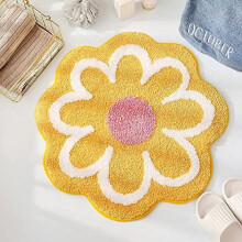 WOVTE Non-Slip Bath Mat Yellow Flower Shape 24x16 Inch