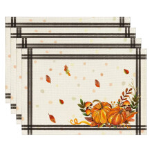 Harliver Thanksgiving placemats orange pumpkin linen 4 pcs