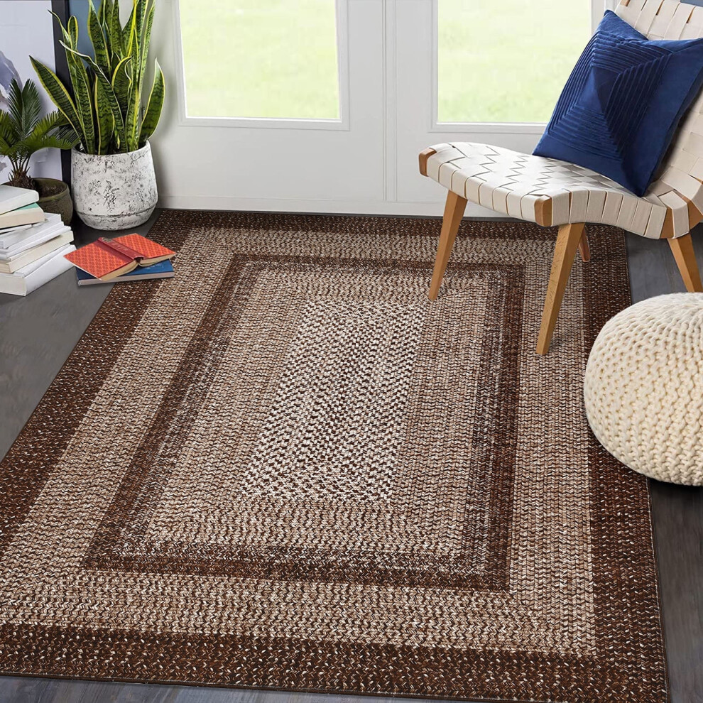 Haperlare bathroom rug brown braided print 5'x7'