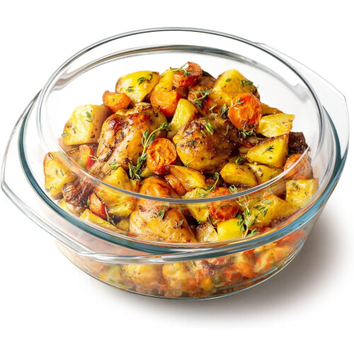 Round Glass Casserole Dish Tempered 4L with Lid