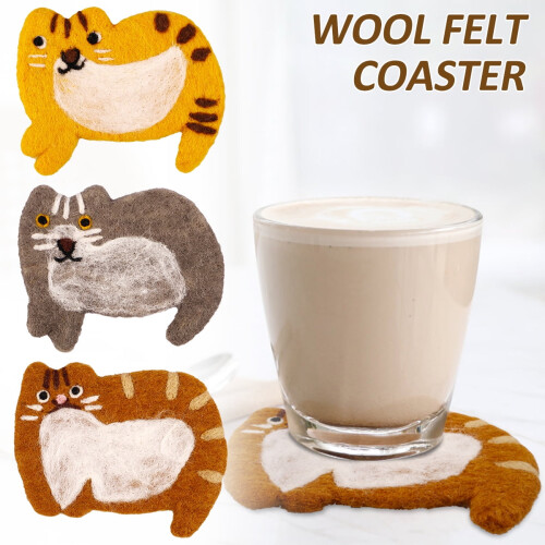 Cat Wool Coasters Handmade Felt Cup Mats3Pcs11x15cm