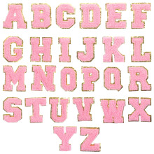 English letter cloth stickers pink polyester 26 pcs