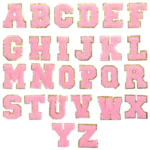 English letter cloth stickers pink polyester 26 pcs