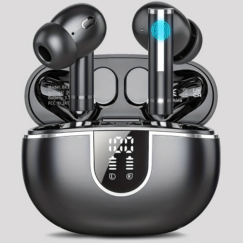Wireless Stereo Earbuds with LED Display and ENC, IPX7