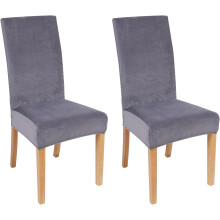 Velvet Stretch Dining Chair Covers Silver Grey Set of 2