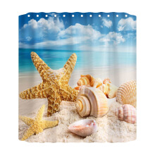 Ocean Beach Print Shower Curtain 70x70 Inch with Liner and