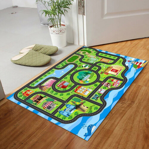 Tapete infantil para brincar com estampa de vida urbana, 80 x 160 cm (31,5 x 63 polegadas).