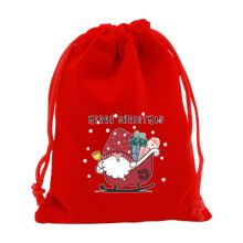 Red Christmas flannel drawstring bags 8x6 inch