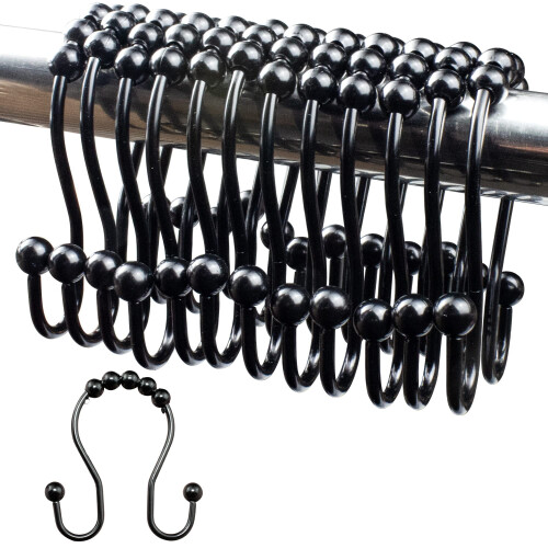 Shower Curtain Hooks Metal Double-Sliding Rust-Resistant 12