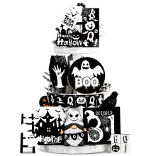 Halloween tiered tray decor set wooden 3-tier