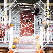 Halloween spider web decoration with large spider 12 ft