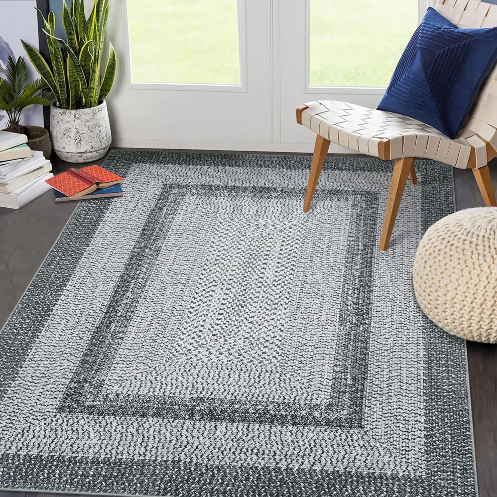 Haperlare bathroom rug grey braided print 5'x7'