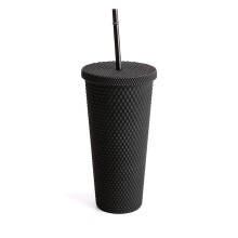 Happon Grid Tumbler Matte Black 24 oz with Lid and Straw
