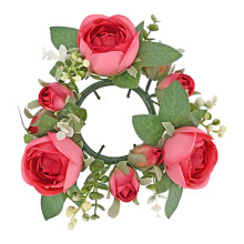 Artificial Rose Wreath Candle Ring Decorative Holder 12