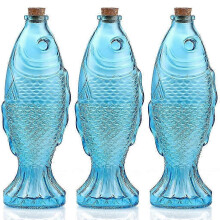 3-pack Fish-shaped Glass Bottles with Cork Stopper: Decorative Decanters for Home Decor