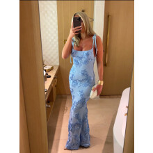 (Sky Blue, M) GY25174 Spaghetti Strap Bodycon 3D Floral Dress for Summer 2024