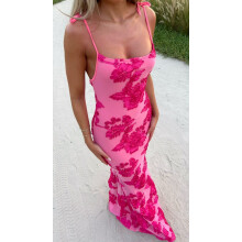 (Red, S) GY25174 Spaghetti-Träger-Bodycon-Kleid mit 3D-Blumenmuster für den Sommer 2024