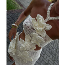 (White, M) GY25150 Sommerkleid mit Blumenmuster und U-Boot-Ausschnitt, ideal für den Urlaub 2024
