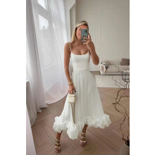 (White, L) GY24041 Women's 3D Floral Spaghetti Strap Flared A-Line Dress