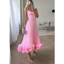 (Pink, M) GY24041 Women's 3D Floral Spaghetti Strap Flared A-Line Dress