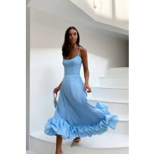 (Sky Blue, M) GY24041 Damekjole med 3D-blomster og spaghettistropper og utsvingt A-linje