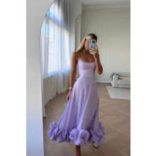(Purple, S) GY24041 Damekjole med 3D-blomster og spaghettistropper og utsvingt A-linje