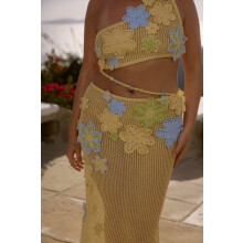 (Yellow one-shoulder top, M) GY26040 3D Floral Beaded Off-Shoulder Transparentes Set Sommer 2025