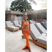 (Orange-red set, L) GY26031 Muszla Twisted Holiday Set Hollow Beach Spódnica Seksowna
