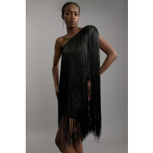 (Black, S) GY26142 Elegantes Fransen-Partykleid mit dynamischem Rock