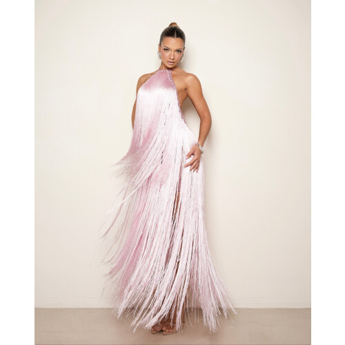 (Light Pink, M) Robe longue à franges, dos nu et décolleté GY26177